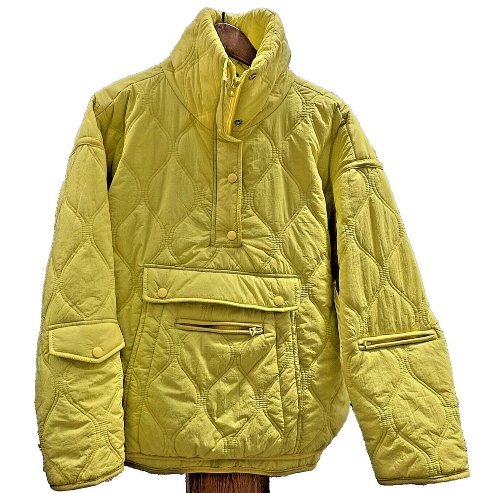 BlankNYC Yellow Break the Trail Sweater Quilted Puffer Pullover Stand Collar M